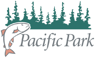 A green and white logo of the pacific park.